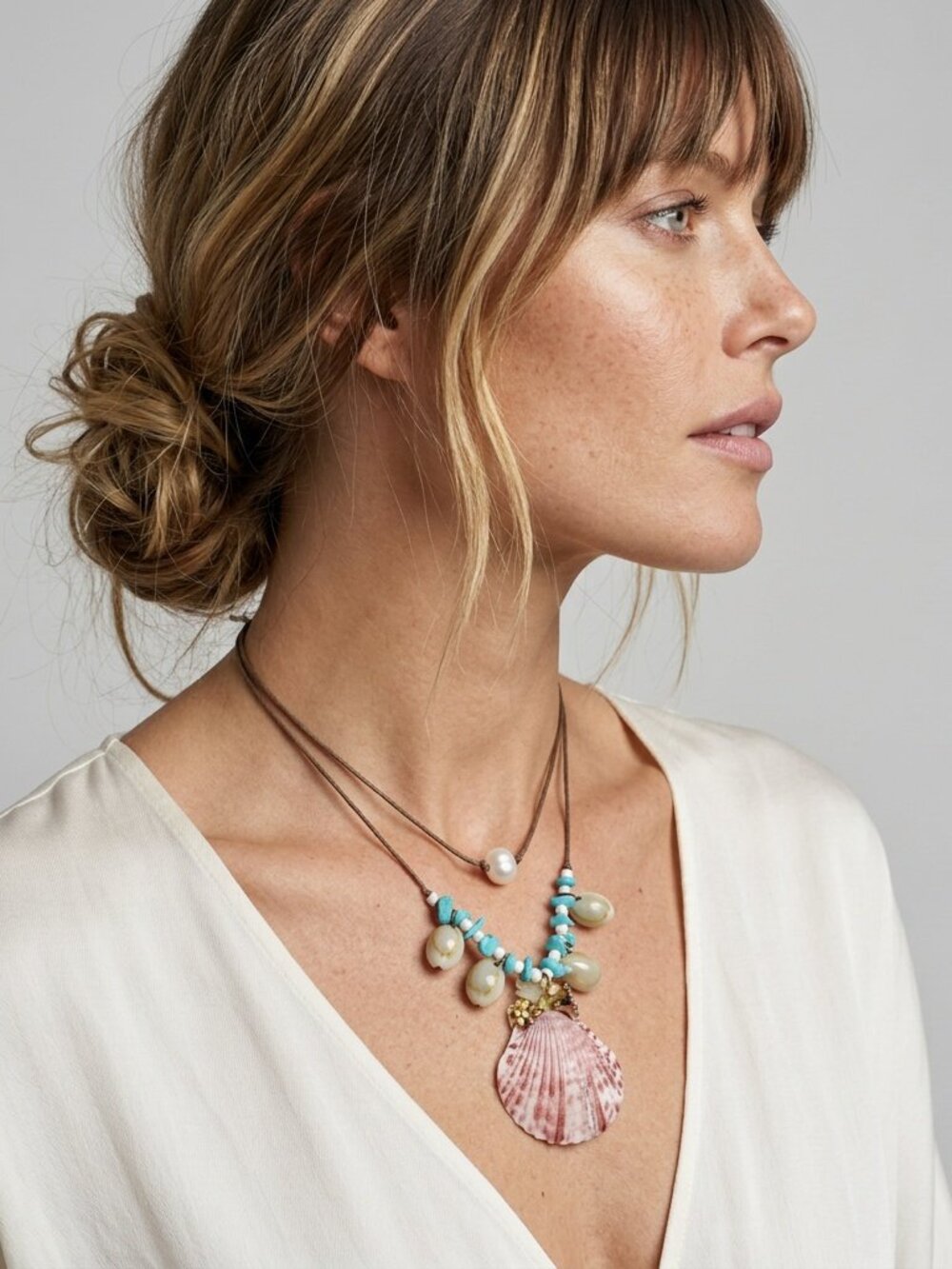 Scalloped Seashell Mermaid Necklace Boho Coastal Statement Seashell Jewelry